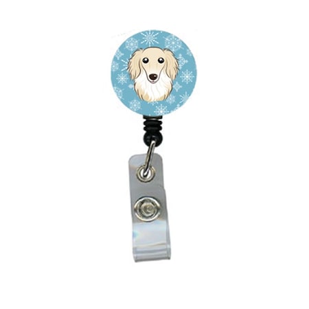 Teacher&Aposs Aid Snowflake Longhair Creme Dachshund Retractable Badge Reel TE2930042